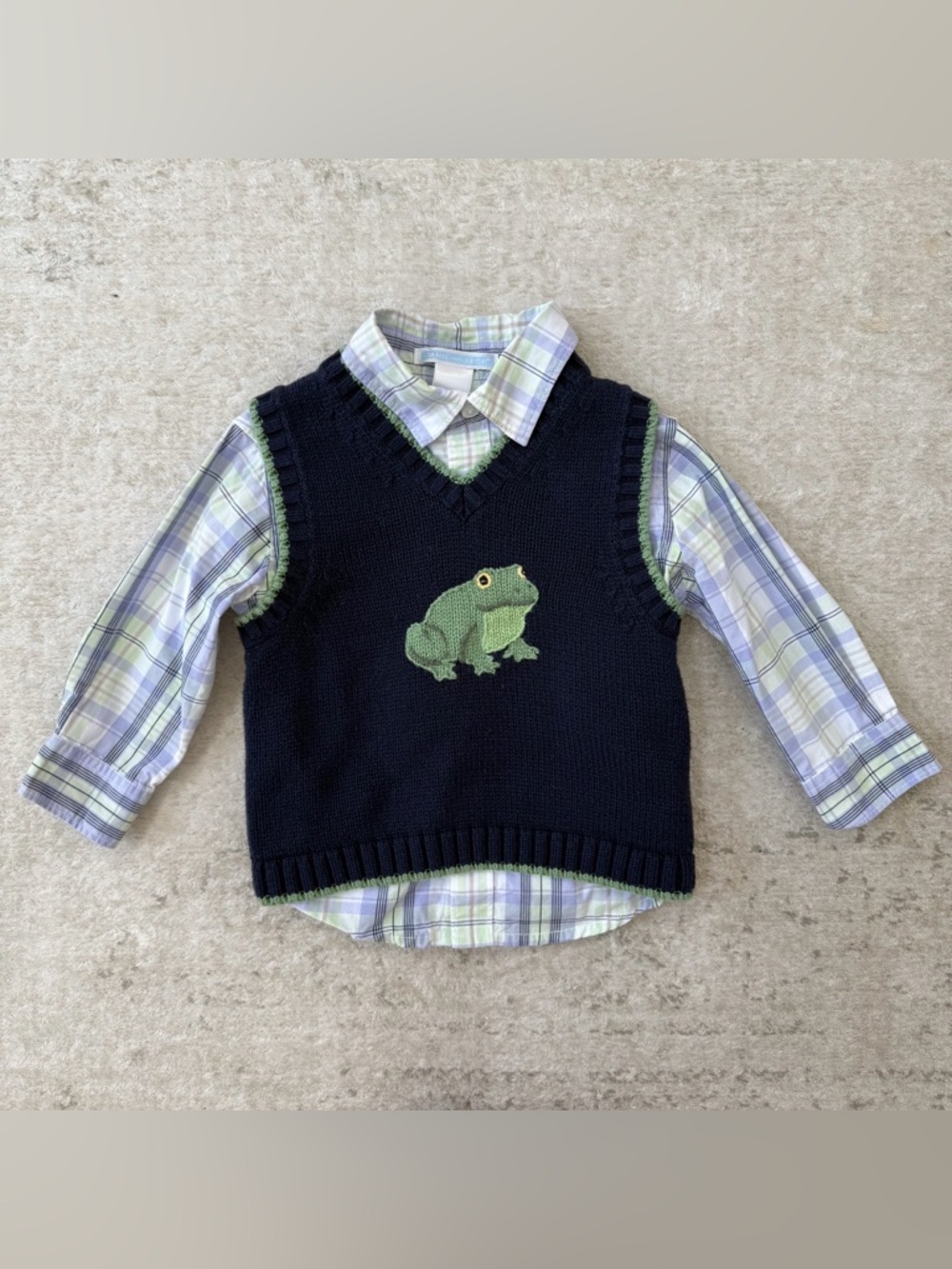 Vintage Janie and Jack Frog Sweater Vest Set